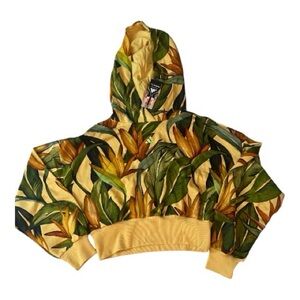 Adidas x FARM Rio Yellow and Green Leaf Cropped Hoodie